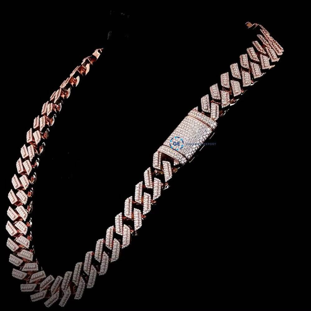 Moissanite Iced Out Sterling Silver Rose Gold Plated Cuban Luxury Hip Hop Necklace Fashion Chains for Unisex