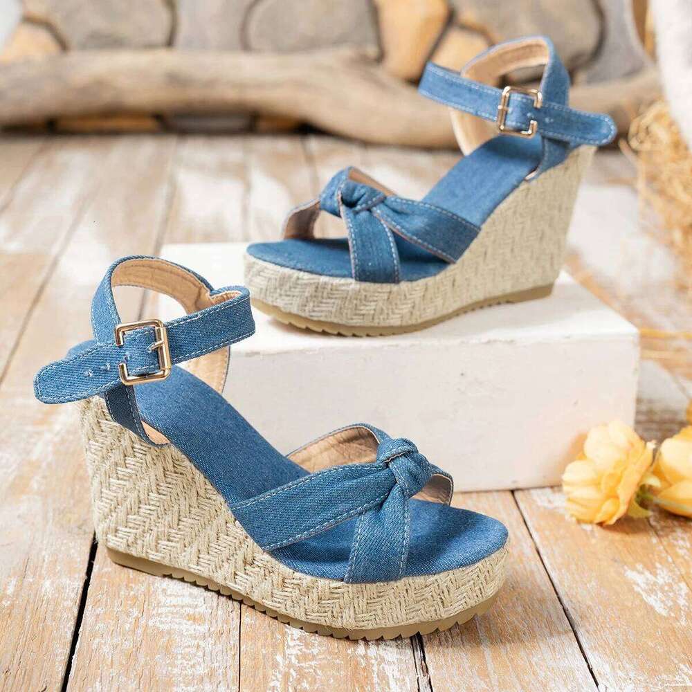 Wedge Sandals 2025 Summer Fashion Weave Platform Plus Size 42 High Heel Sandalias Thick Bottom Retro Open Toe Ladies Shoes