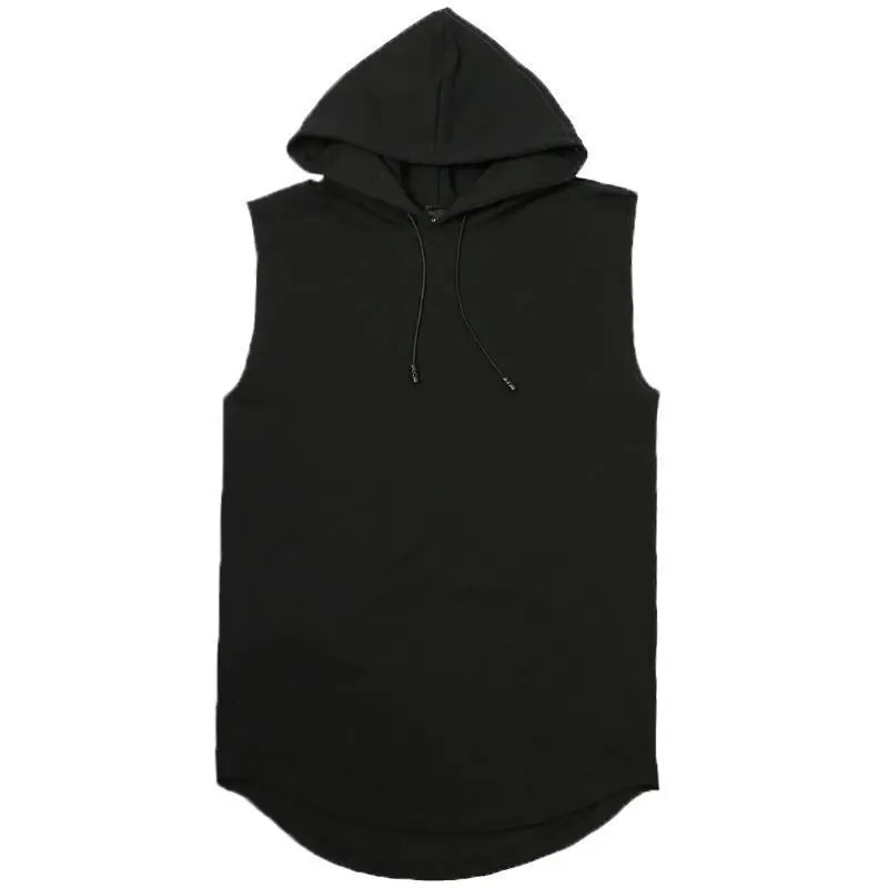 Men Tie Collar Hooded Sleeveless Vests Male Summer Loose Solid Hip Hop Tee Shirt Tops AYH-01 260306