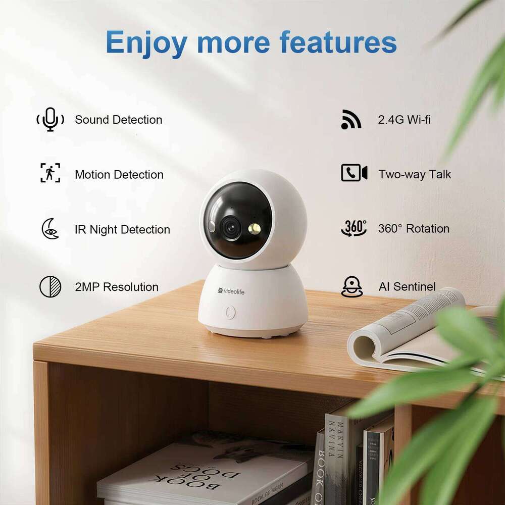 Videolife 360 Smart Home WIFI Security PTZ 2K 1080P 2 MP AI Human Detection Night Vision Webcam Work IP Camera 26W0306