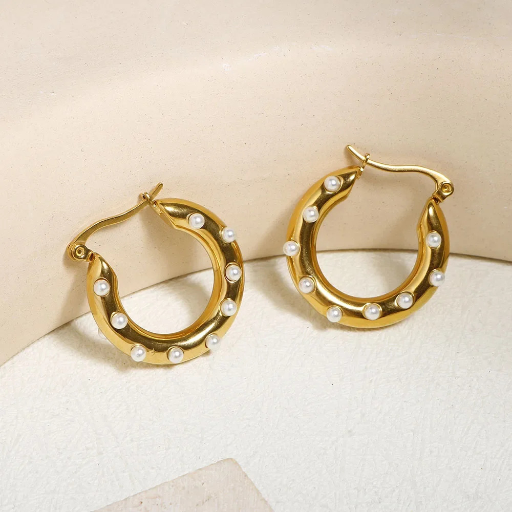 Shiny Zircon Hoop Earrings for Women Trendy Golden Stainless Steel Wed Ear Geometric Circle Earring Jewelry Pendientes 260302