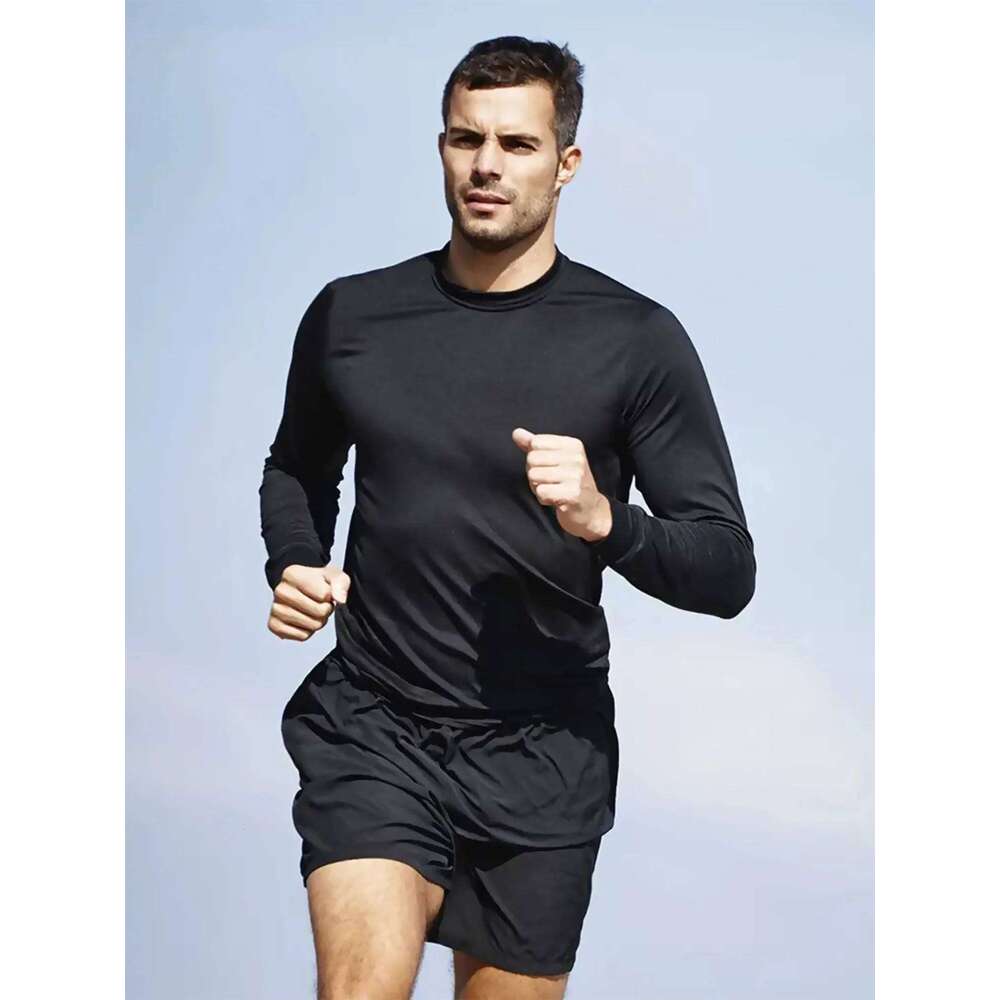 Sports Long-Sleeved 3-Color 3-Piece Men's Round-Neck Shirt Quick-Drying Top Fitness Casual Outdoor Sportswear Body-Sh 26H0306