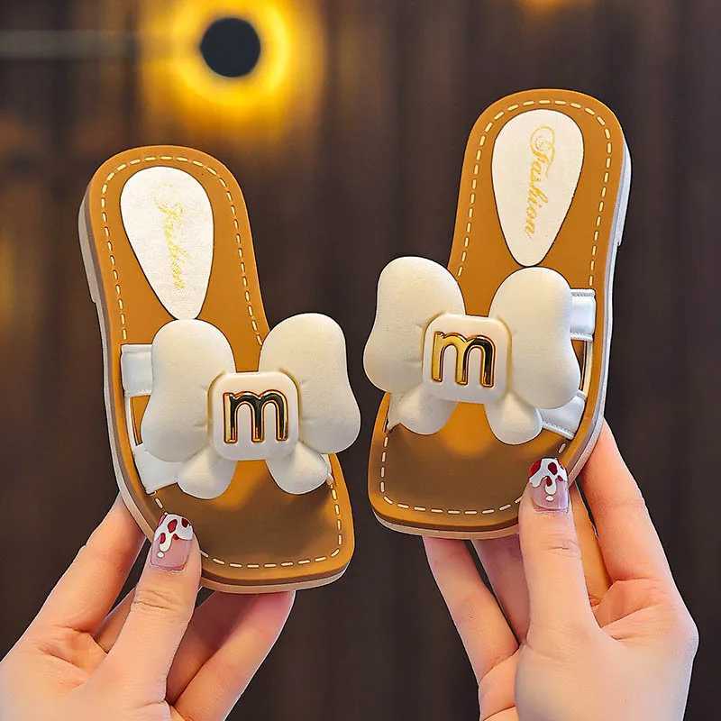 Kids Slippers - 3D Bow with Metal Logo, Soft Skin-Friendly, Non-Slip Wear-Resistant, Breathable Open-Toe Summer Sandals for GirlsT260306