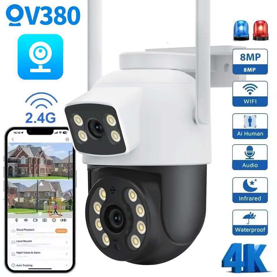 V380Pro IP wifi PTZ Lens Dual Screen Manual Detection Full Color Night Vision Outdoor Security Surveillance Camera 26W0306