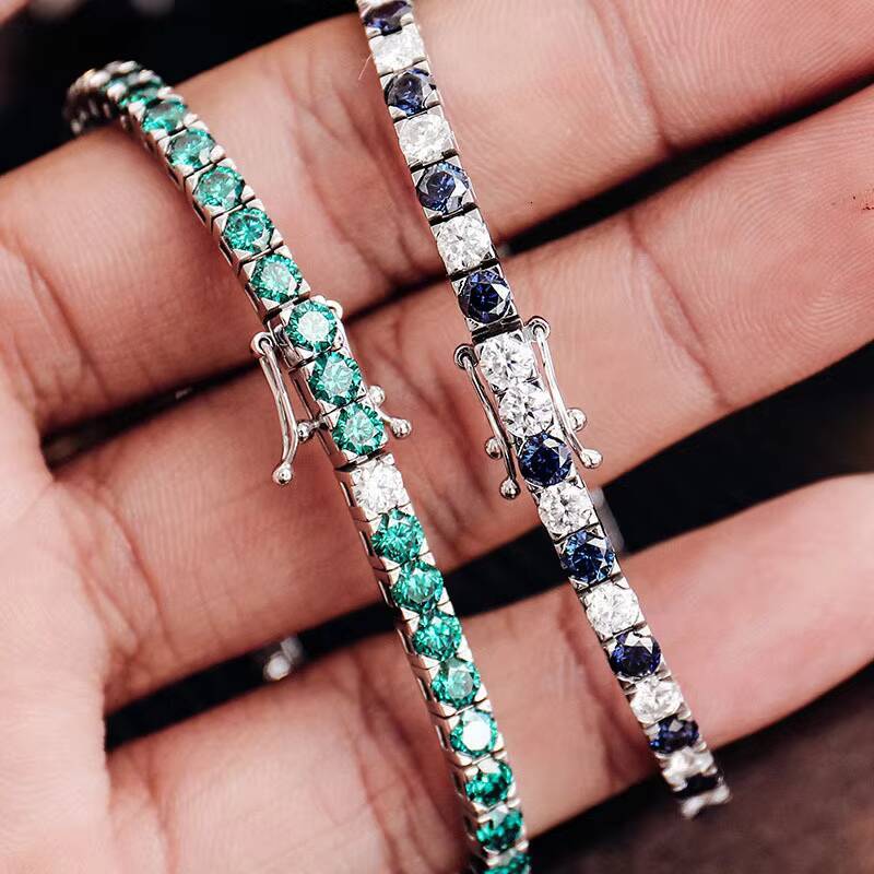 Moissanite Tennis Bracelet Hiphop 3mm Double Clasp Full Diamond Bracelet Versatile 925 Silver Moissanite Bracelet
