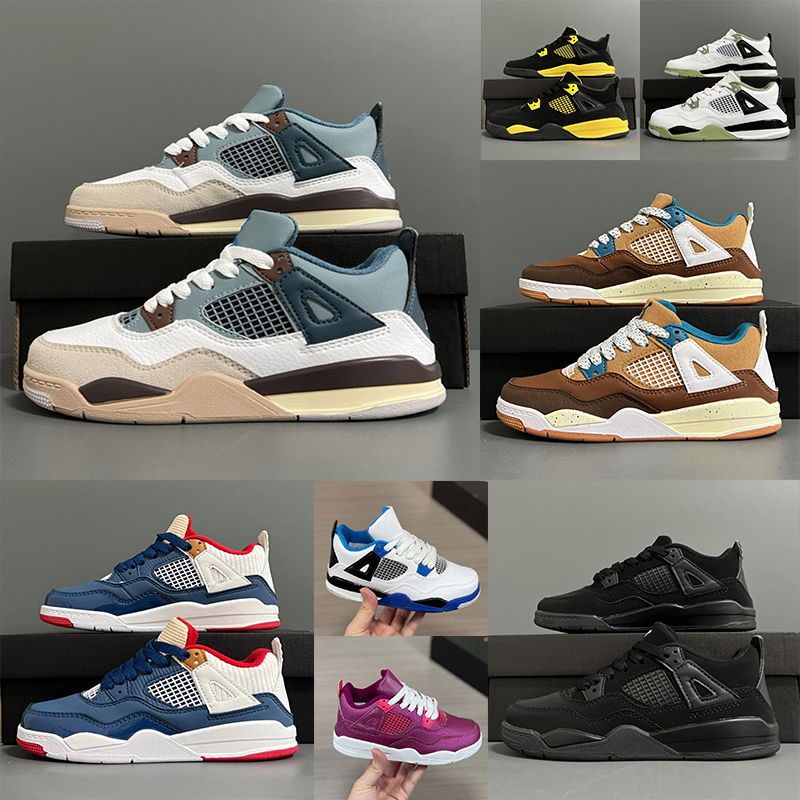 Designer 4S Kids Basketball shoes Toddlers Chicago 4 Black Cat Red Infant Boy Girl Sneaker Fashion Baby Trainers Children footwear Athletic Outdoor Eur 25-37