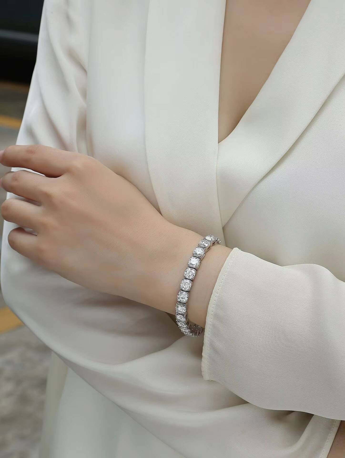 65mm White 925 Sterling Silver VVS Moissanite Diamond Cuban Link Chain Bracelet Iced Out Mossanite Jewelry Men Women Bracelet