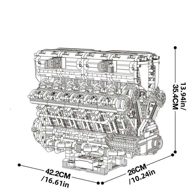 4719pcs Technical V12 Engine 3D Building Blocks Motorized Power Functions MOC Mechanical Model Creative Desktop Display Gift Z260305