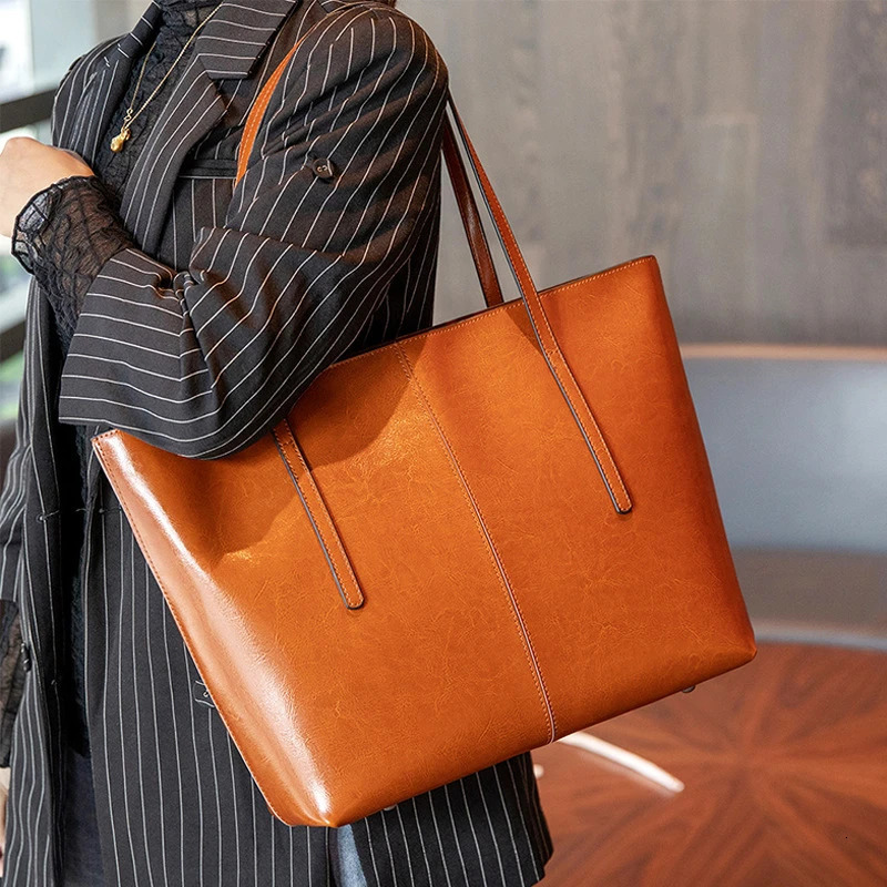 Burminsa Cowhide Genuine Leather Large Tote Bags For Women 2026 y ner Commuter Shoulder Shopper Ladies Handbags 260228