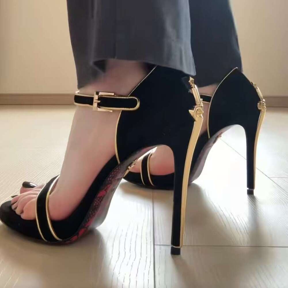 10Cm European And American Style Printed Red Sole Genuine Leather For Women Summer Sexy Elegant Waterproof Platform Super High Heel Sandals - view 3