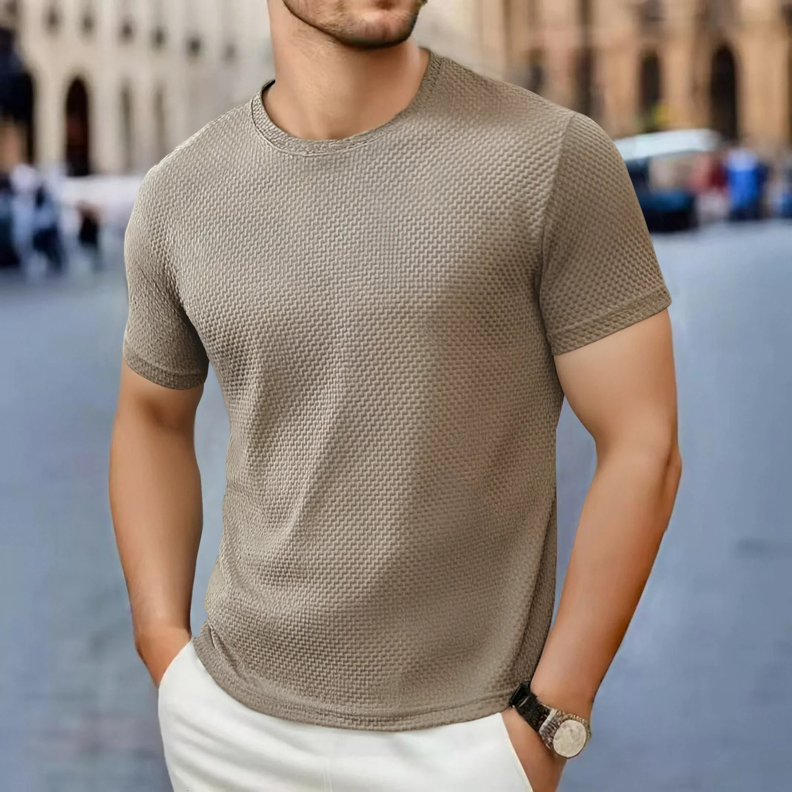 Mens Casual Short Sleeve Tshirt Bone Flower Solid Color Oneck Fashion Breathable Comfortable Summer Versatile Top 260302