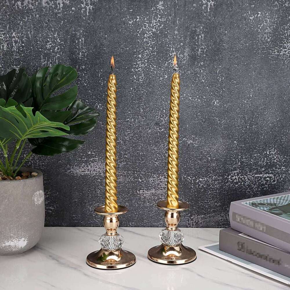2PCS Gold Holders Vintage Brass Taper Holders, Metal Crystal Candle Stands Elegant Candlestick XJ260305