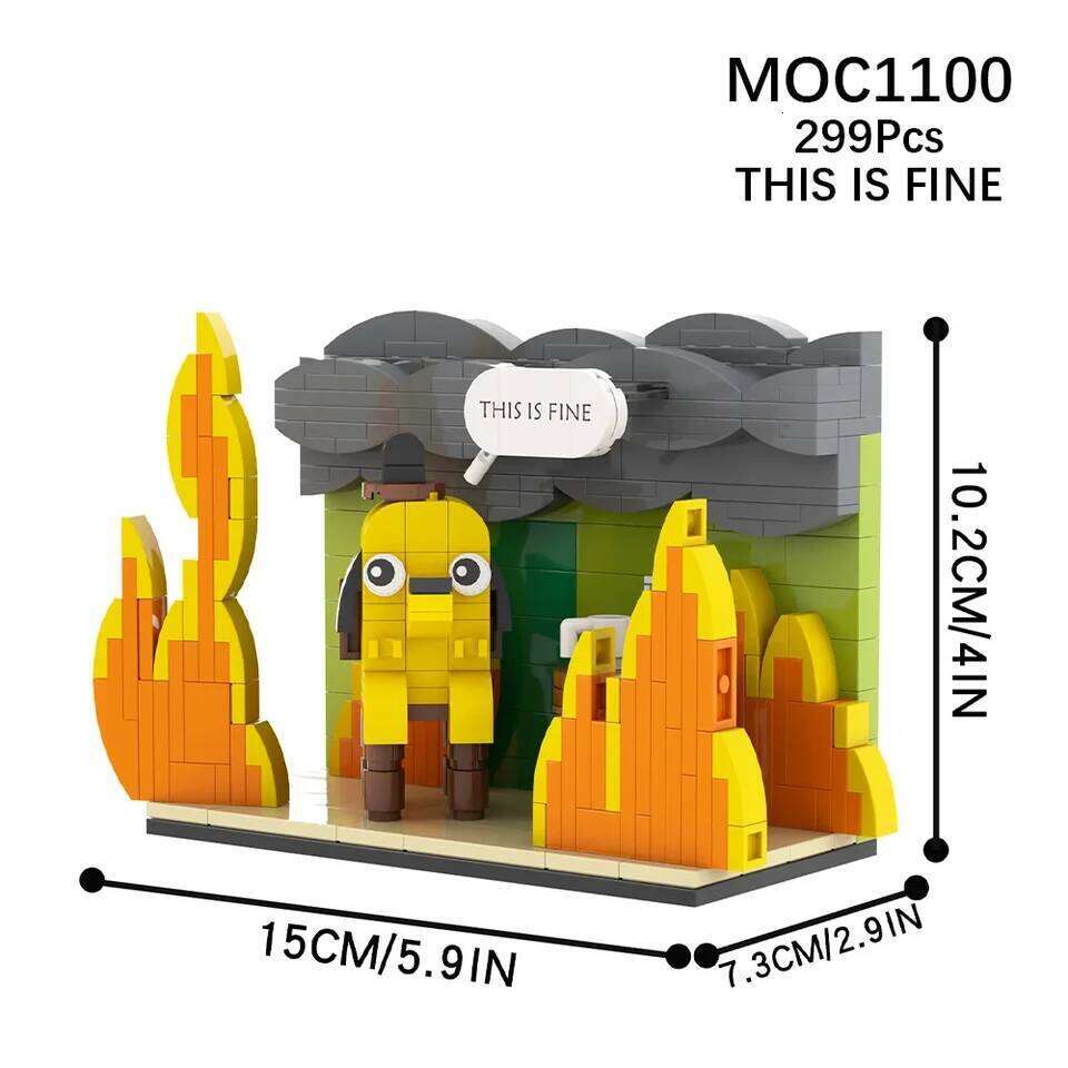 MOC This is Fine Building Block Kit Cartoon Fire Vignette Hound Dog Animal Brick Model Toy For Children Gifts Z260305
