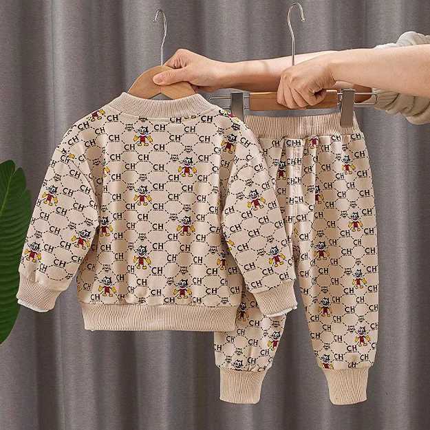 Kids Tracksuits 2Pcs, Boys & Girls Cartoon Monogram Zip Jacket & Pants Set, Spring Fall Fashion OutfitsT260306