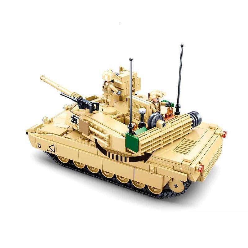 SLUBAN New World War II 2 Military USA Abrams M1A2 Battle Tank Chariot Building Blocks Army Classic Accessories Model Kids Toys Z260306