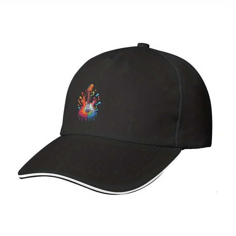 Rainbow Paint Splatter Electric Guitar Baseball Cap Unisex Adjustable Polyester Casual Sun Hat S260306