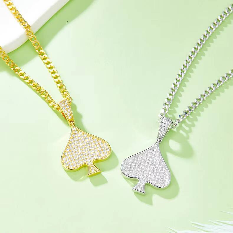 Spade Hip Hop Necklace with S925 Silver Pendant Set with Moissanite