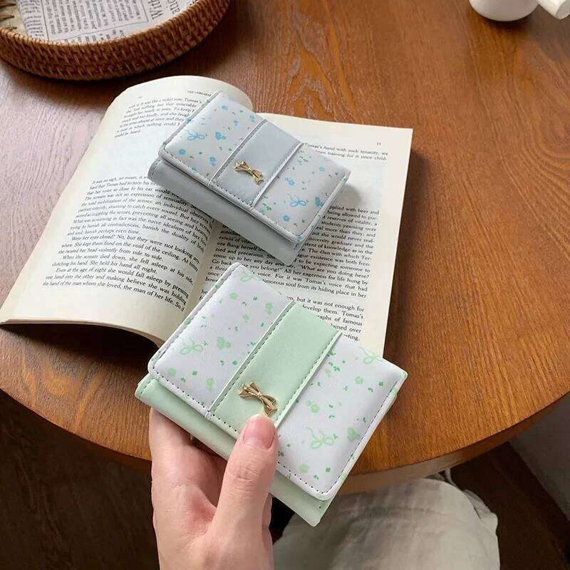 Girls Cute Fashion Floral Bow Women's Small Multi-card Slot Simple Holder Hasp Three Fold Purse Card Bag Wallet C260304