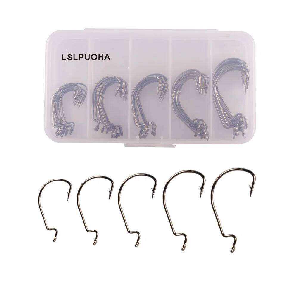 50pcs/box Soft Worm High Carbon Steel Wide Super Lock Fishhooks Lure Softjerk Hooks 8#-5/0 Fishing Tackle Pesca S260305