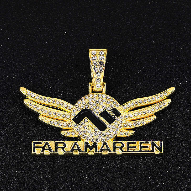 Diamond-encrusted wings, exaggerated necklace with letter pendant, high-quality electroplated Cuban color-retaining, light luxury collarbone chain, wh