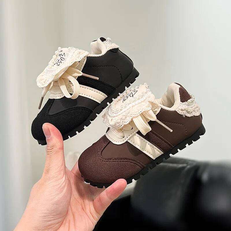 Children Casual for Girls Spring and Autumn New Fashion Elegant Lace Soft Bottom Anti-slippery Daily Chic Sports Shoes 26Y0304
