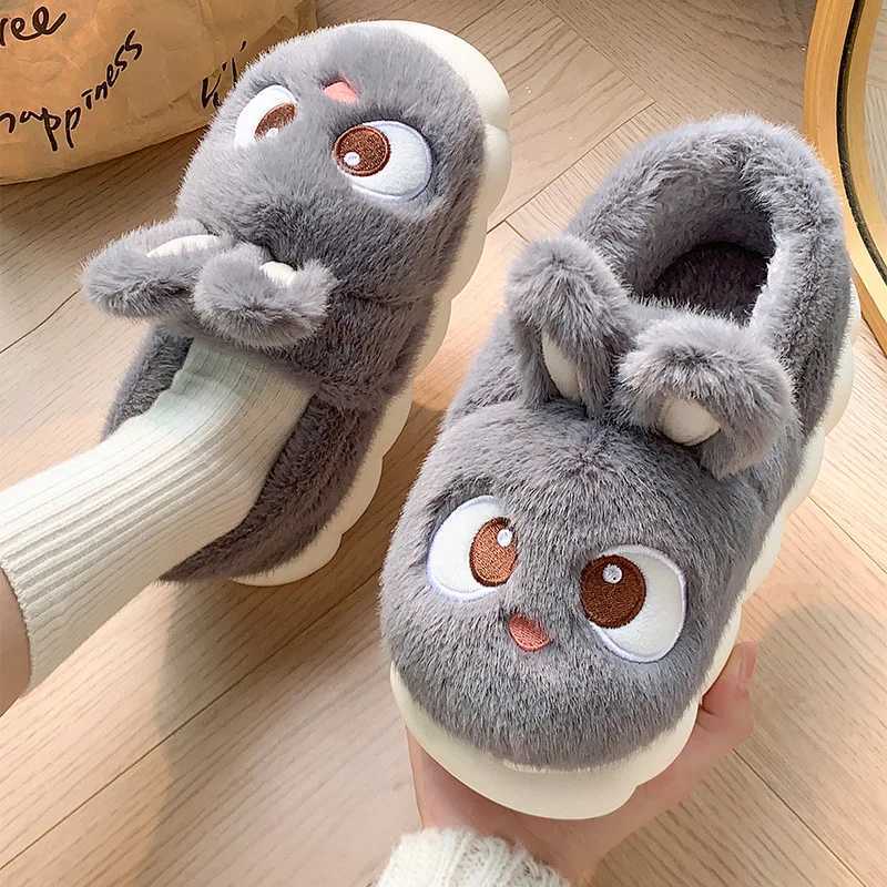 Winter Home Cartoon Fuzzy Slipper Warm Panda rabbit Fur Plush Indoor Women House Shoe Thermal Furry Flat Flip Flop Funny Female S260305