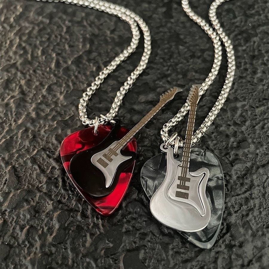 Necklace Punk Rock Guitar Pick Necklace Men Trendy Niche Design Personality Disco Hip-Hop Couple Pendant Accessories Necklace