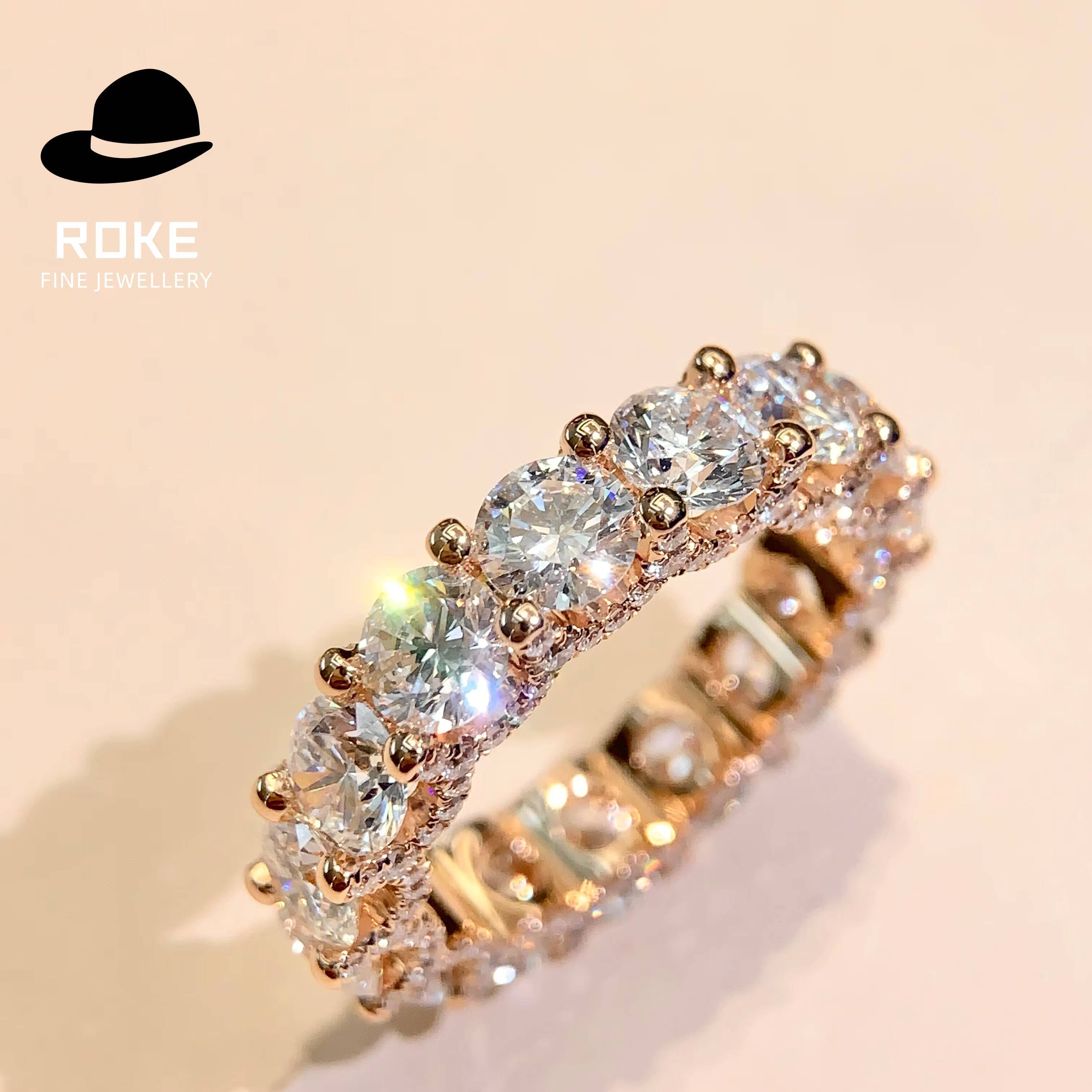 Luxury 9K-18K Rose Gold Customised Eternity Ring Lab Grown Round-cut Diamonds Encircling the Band Set in a Pave