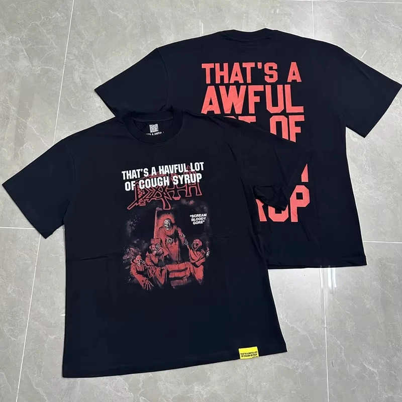 Streetwear Thats A Awful Lot of Cough Syrup Short-sleeved Shirt Mens Retro Hip-hop Pattern Printed COUGH SYRUP T-shirt 260304