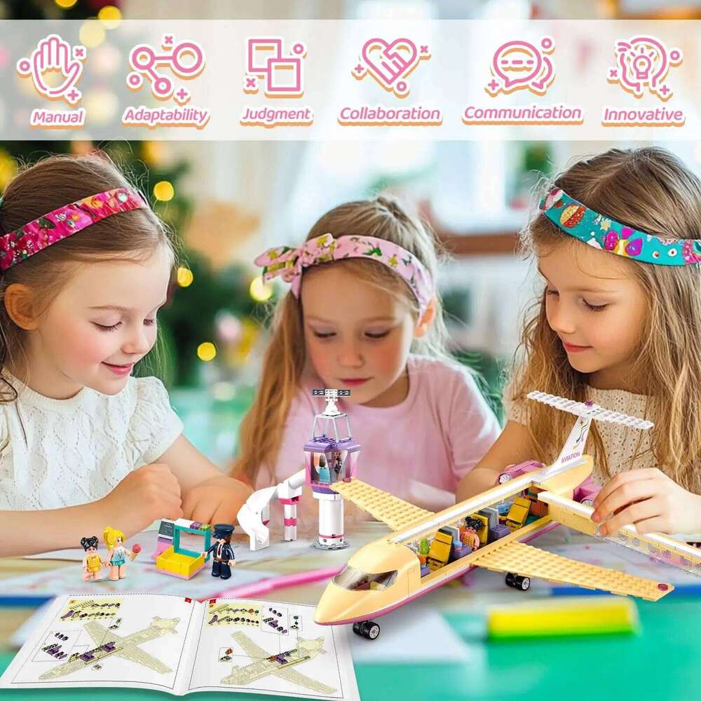 383PCS Holiday Airplane Building Blocks Dream Pink Plane Model Bricks Creative Desktop Deco Educational DIY Toys For Kids Gifts Z260305