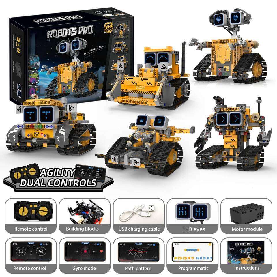 Digital display 5-in-1 transformable model assembly, remote control robot building blocks toy, children's toy gift Z260305