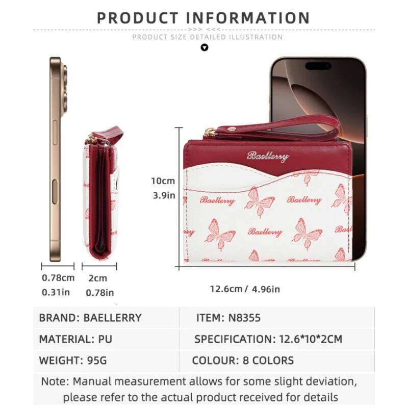 New Butterfly Color-Blocking Women's Short Wallet, Fashionable Pu Multi-Functional Clip, Trendy Multi-Slot Card Bag, Coin Purse C260304