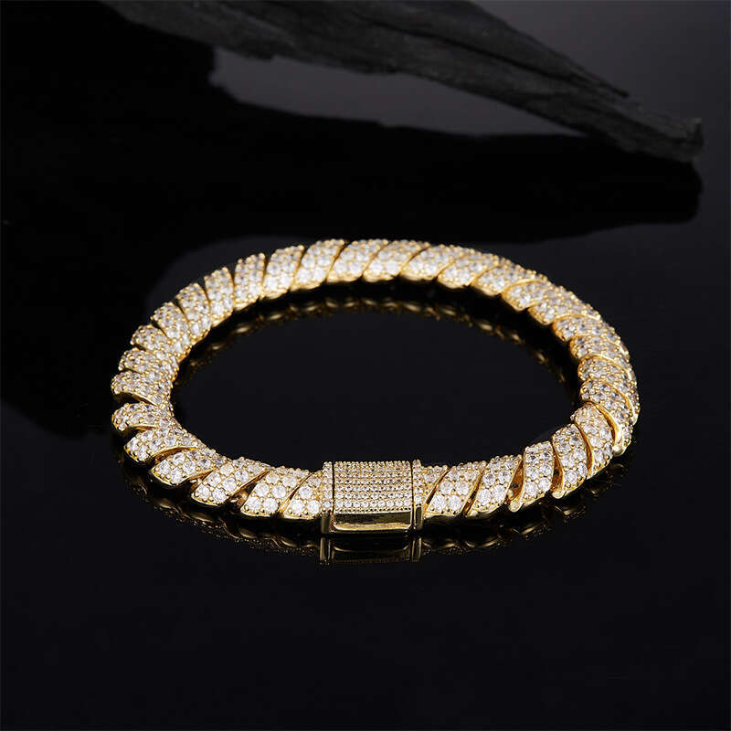 High-quality moissanite Cuban chain 8mm, sterling silver plated with gold, exclusively for European and American cross-border trade