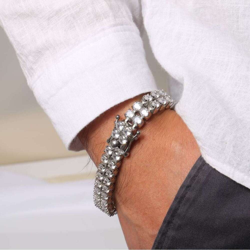 Cross-border premium 316 stainless stone-embellished double-row full-diamond men's bracelet, ins-style titanium steel Cuban chain