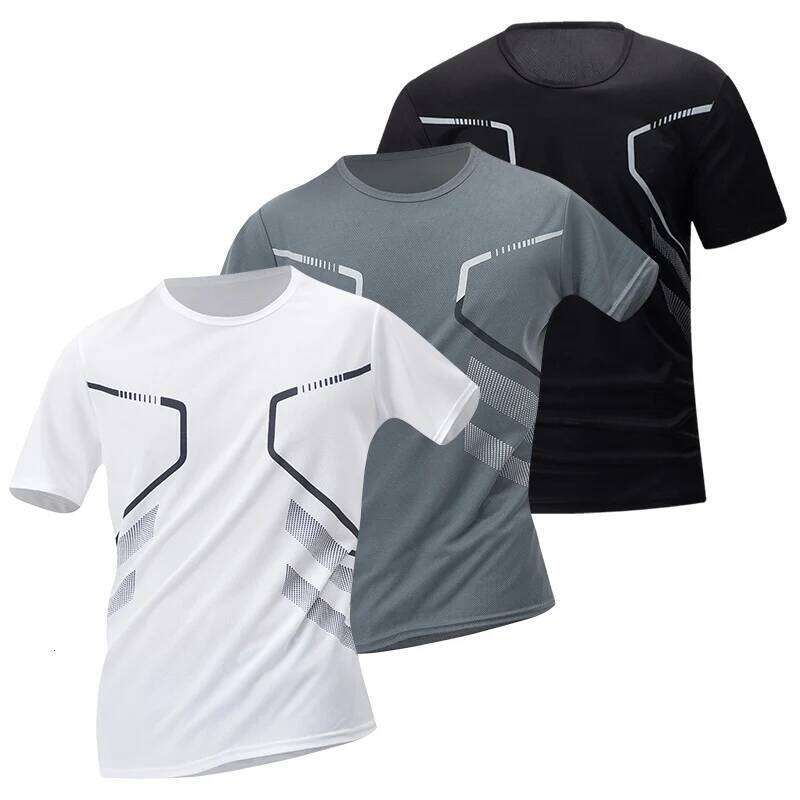 1/3 Piece Men's Four Season Printed Short Sleeved Sports Fitness Quick Drying Comfortable Plus Size Youth Casual Basic Top 26H0306