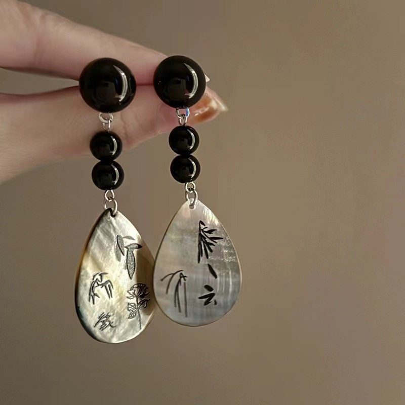 925 Silver Natural Shell Pearl Crystal Jewelry Chinese Ethnic Style Fan Shell Pendent Long Tassel Dangle National Style Earrings for Women Jewelry Gif