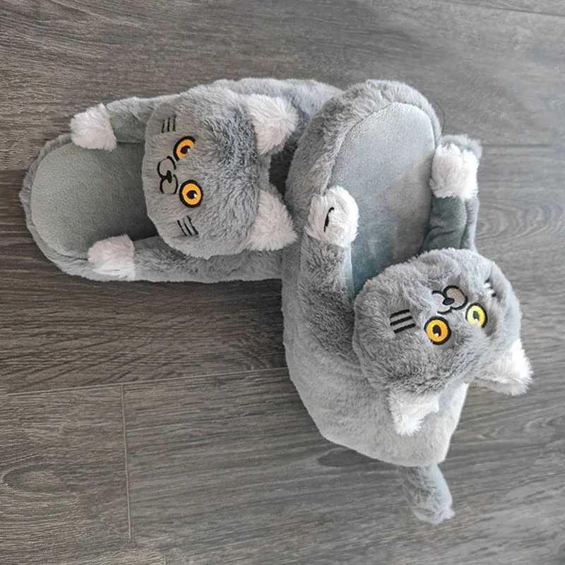 Platform Slippers Women Indoor Furry Shoes 2024 Ladies Home Thick Bottom Slipper Cat Female Warm Fluffy Shoes S260305