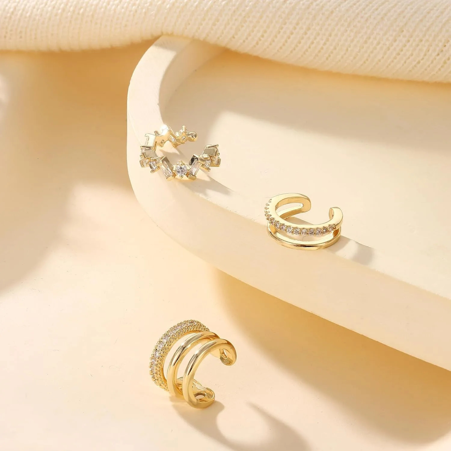 Bobisty 3PCS Ear Cuff Non-Piercing Earrings for Women Cute Clip-On Cartilage Earring 14K Gold Plated Dainty Piercing Earing 260303