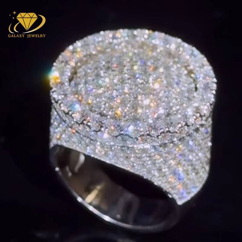 Custom Fashion Fine Jewelry Three-Dimensional Circular Design Ring 925 Silver Iced Out Moissanite Diamond Hip Hop Ring