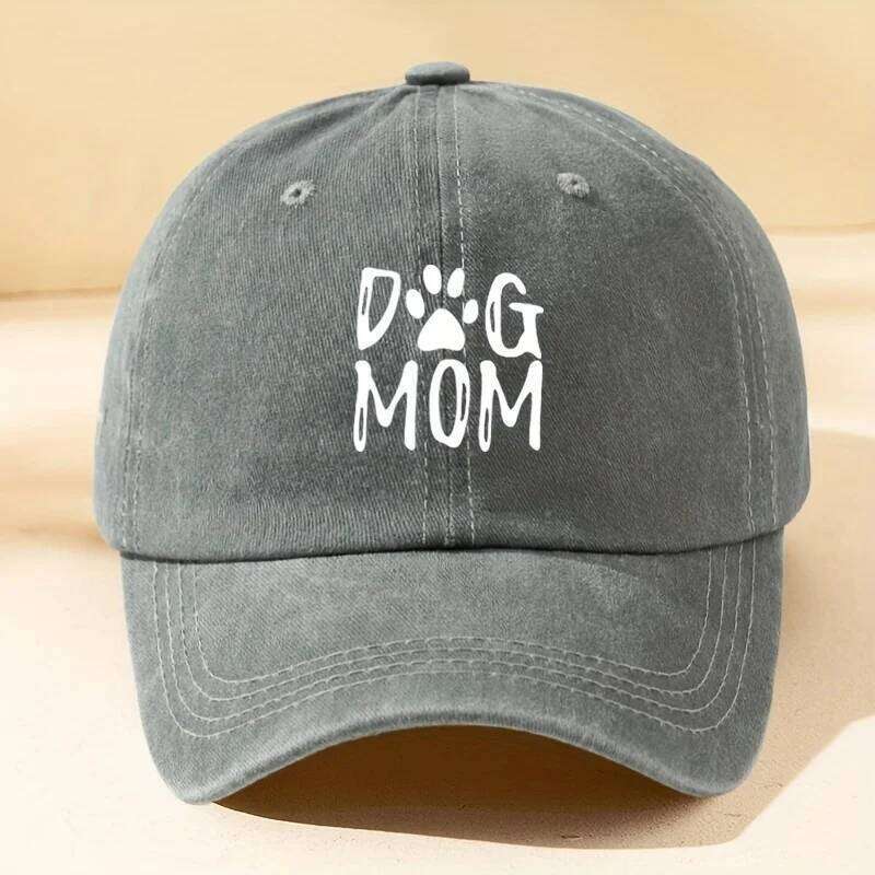 Classic washed retro dog mom printed baseball cap, outdoor casual sports sun hat, adjustable soft top duckbill cap Y260304