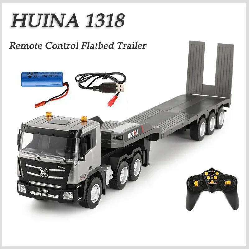 Clearance Sale Huina 1318 RC Flat Truck Model 1:24 Alloy Engineer Vehicle 2.4G Remote Control Car 9Channels Trailer Toys C260305