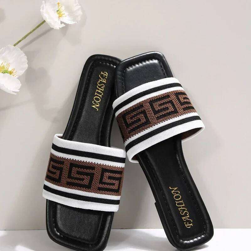 Fashionable Classic Simplicity Sandals Slides New Cloth Cover Letter Outdoor Casual Flat Bottom Slippers Women