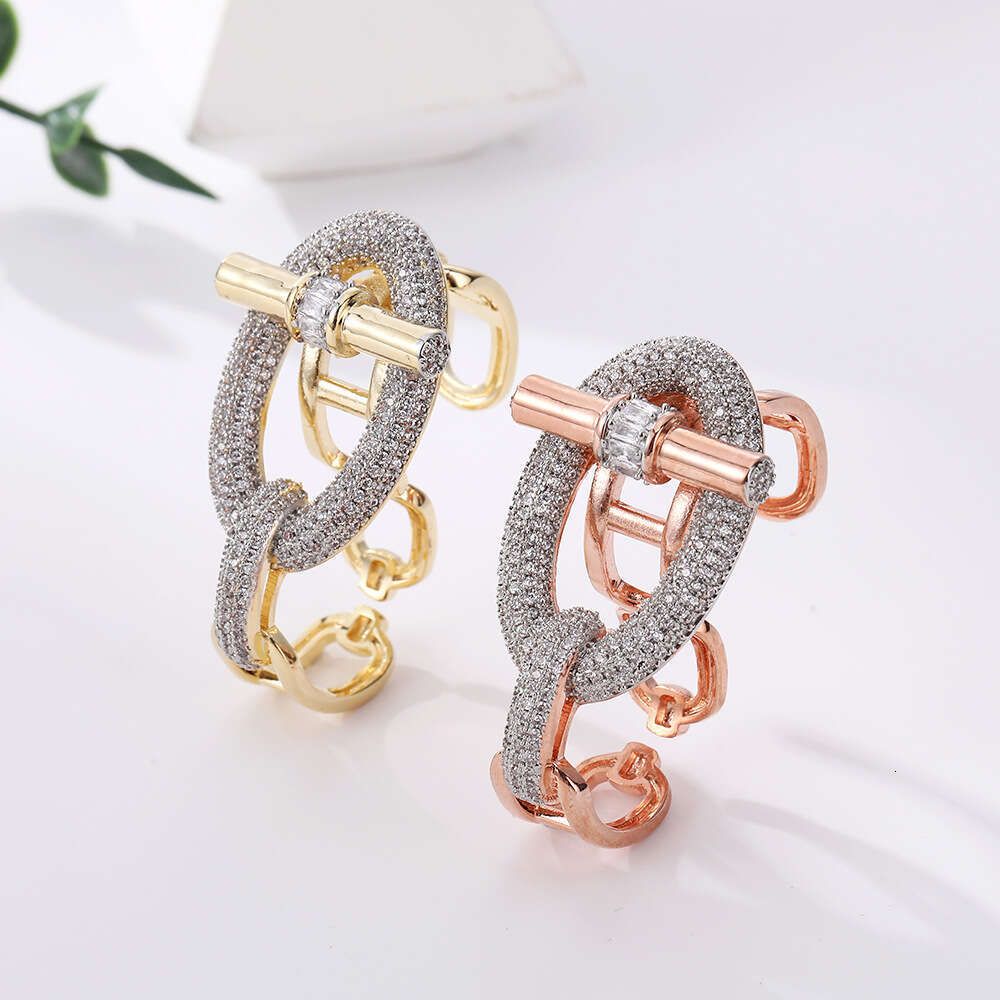 Hot Sale Two-Tone OT Crossbar Bracelet Ring Set, Heavy Craft Hand Accessories For Women