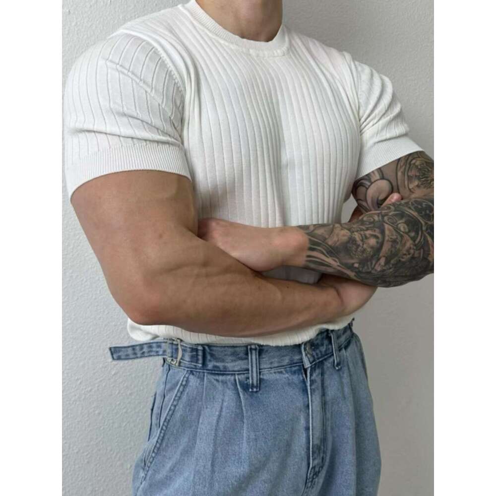 European and American Fashion High-End for Men Summer Knitted Shirt Breathable Casual Short Sleeve Mature Men's T-Shirt Top