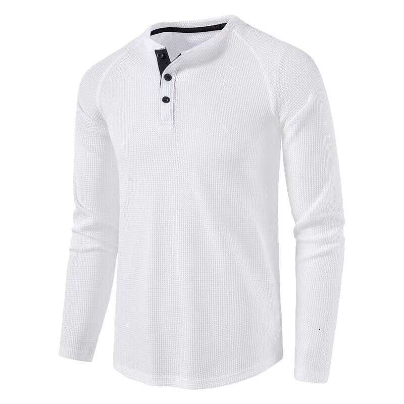 New autumn winter T-shirt, European and American men's solid color long-sleeve base shirt, henley shirt for men