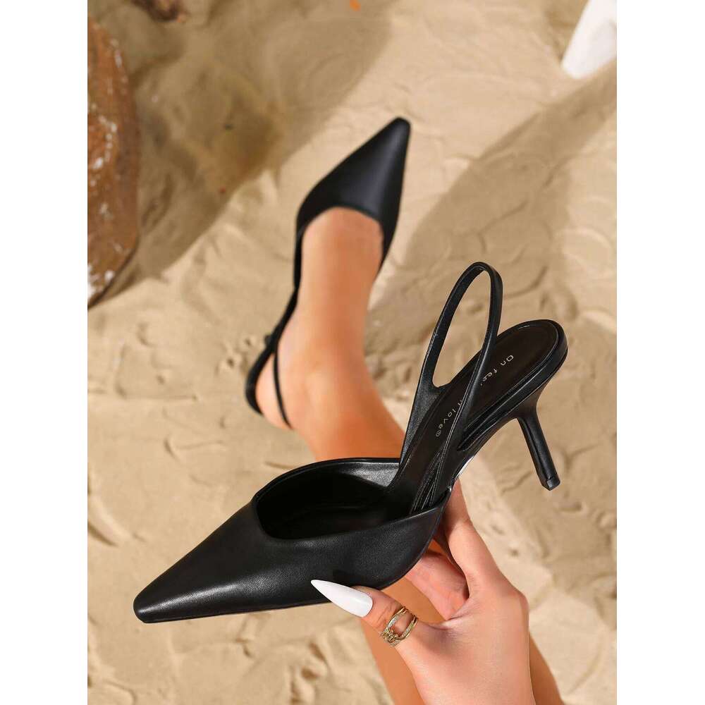 2025 New Women's Sandals Fashion Buckle Design Summer Elegant Pointed-Toe High Outdoor Banquet Open-Back Heels