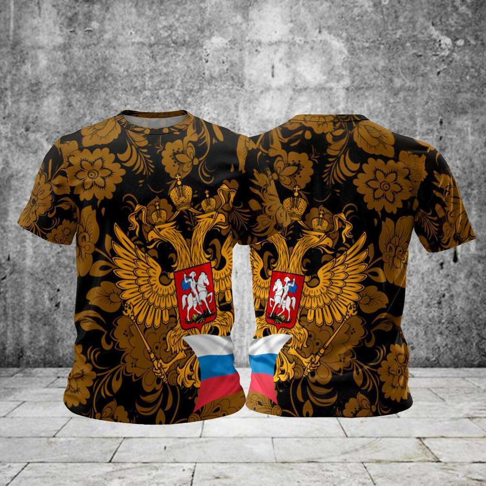 2025 3D Russian Flag Short Sleeve for Men Oversized T-Shirt Men's Clothing Summer
