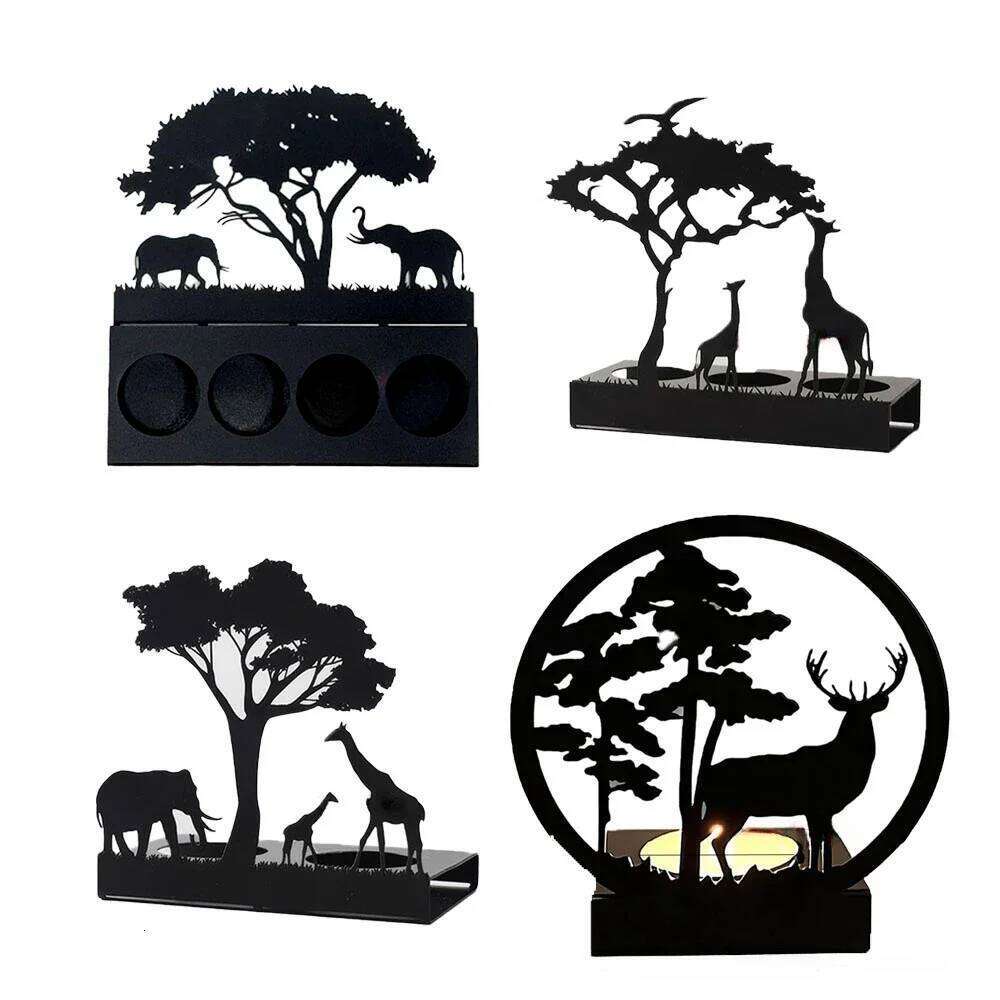 3D Animals Candle Container Silhouette Metal Iron Candlestick Holder Deer Elephant Giraffe Home Desktop Decor DIY Props Gift Kit XJ260305