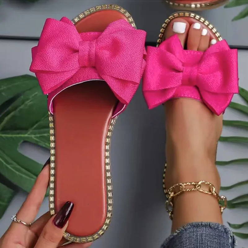 Womens Sandals Sweet Bow Summer Shoes Women Flat Sandals Inddor Outdoor Slippers Women 2026 Sandals Summer Footwear Female 260305