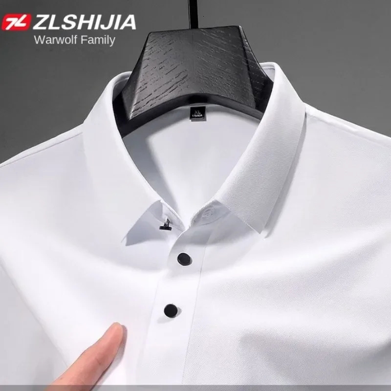 Korean Clothing Harajuku Fashion Classic England Slim Solid Polo Shirts for Men Summer Business Ice Silk Polo T Shirt Man 260304